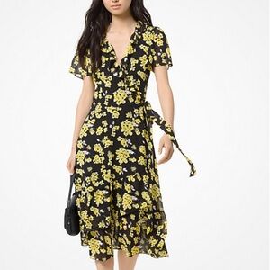 Michael kors Floral Georgette Ruffled Wrap Dress Size XS